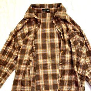 Brown and Orange Plaid Flannel NEVER WORN Small